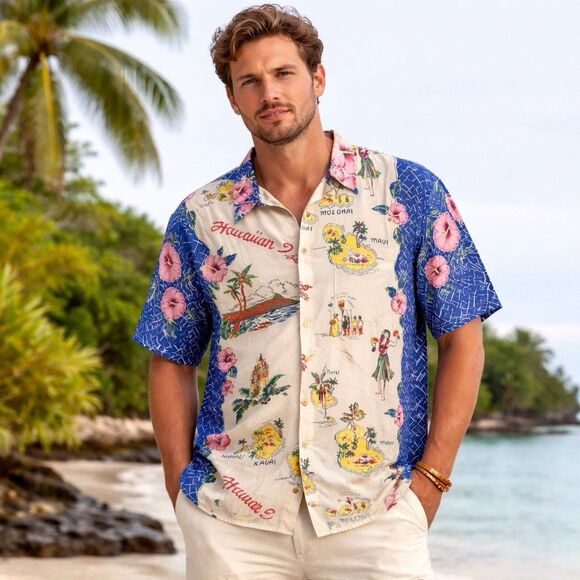 reyn spooner Other - Vintage Reyn Spooner Hawaiian Shirt Map Print Aloha USA Made Rayon L